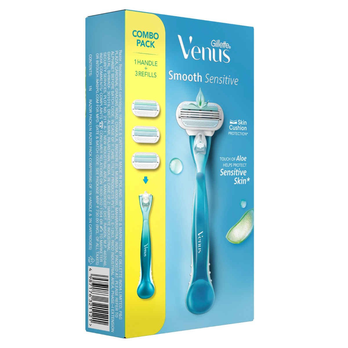 Gillette Venus Women Aloe Extract Smooth Sensitive Combo Pack - 1 Handle + 3 Refills Blades Gillette Venus Women Aloe Extract Smooth Sensitive Combo Pack - 1 Handle + 3 Refills Blades